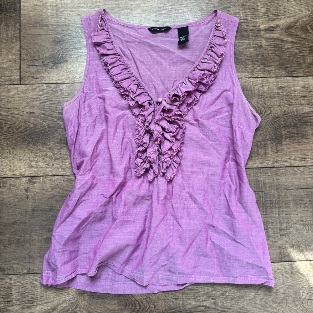New York & Company Purple Ruffle Top
